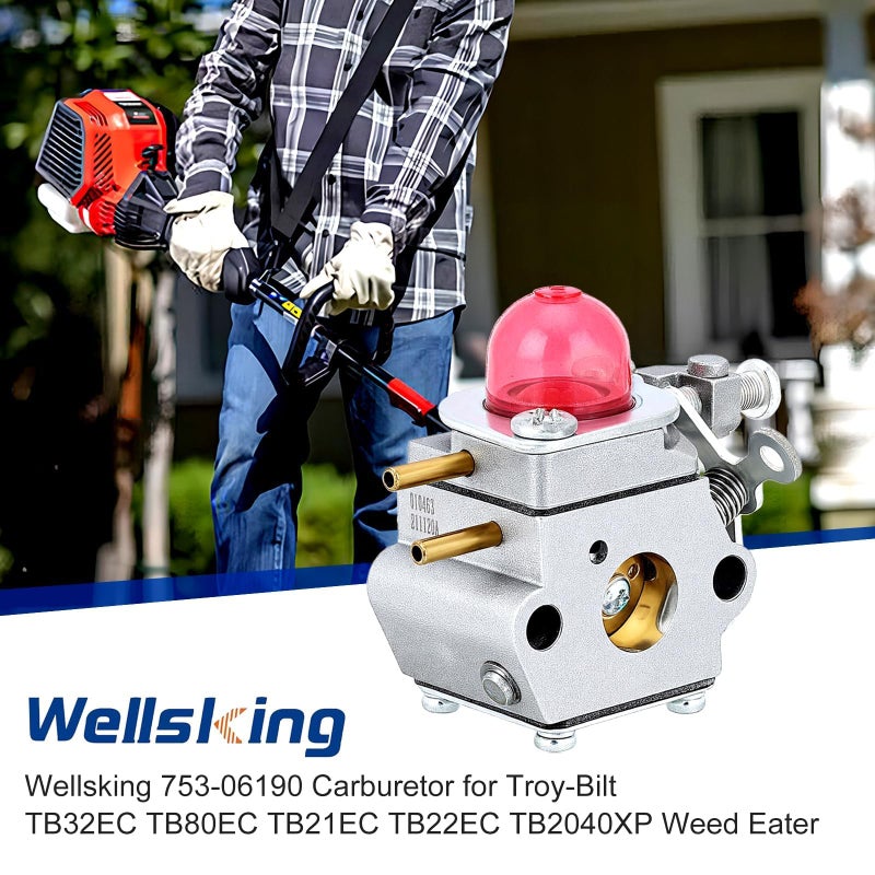 Wellsking TB32EC Carburetor for Troy-Bilt Weed Eater TB80EC YM21CS TB21EC TB22EC TB2040XP TB22 2 Cycle String Trimmer Craftsman 27CC Weed Eater Replacement for WT-973 753-06190 - Image 2
